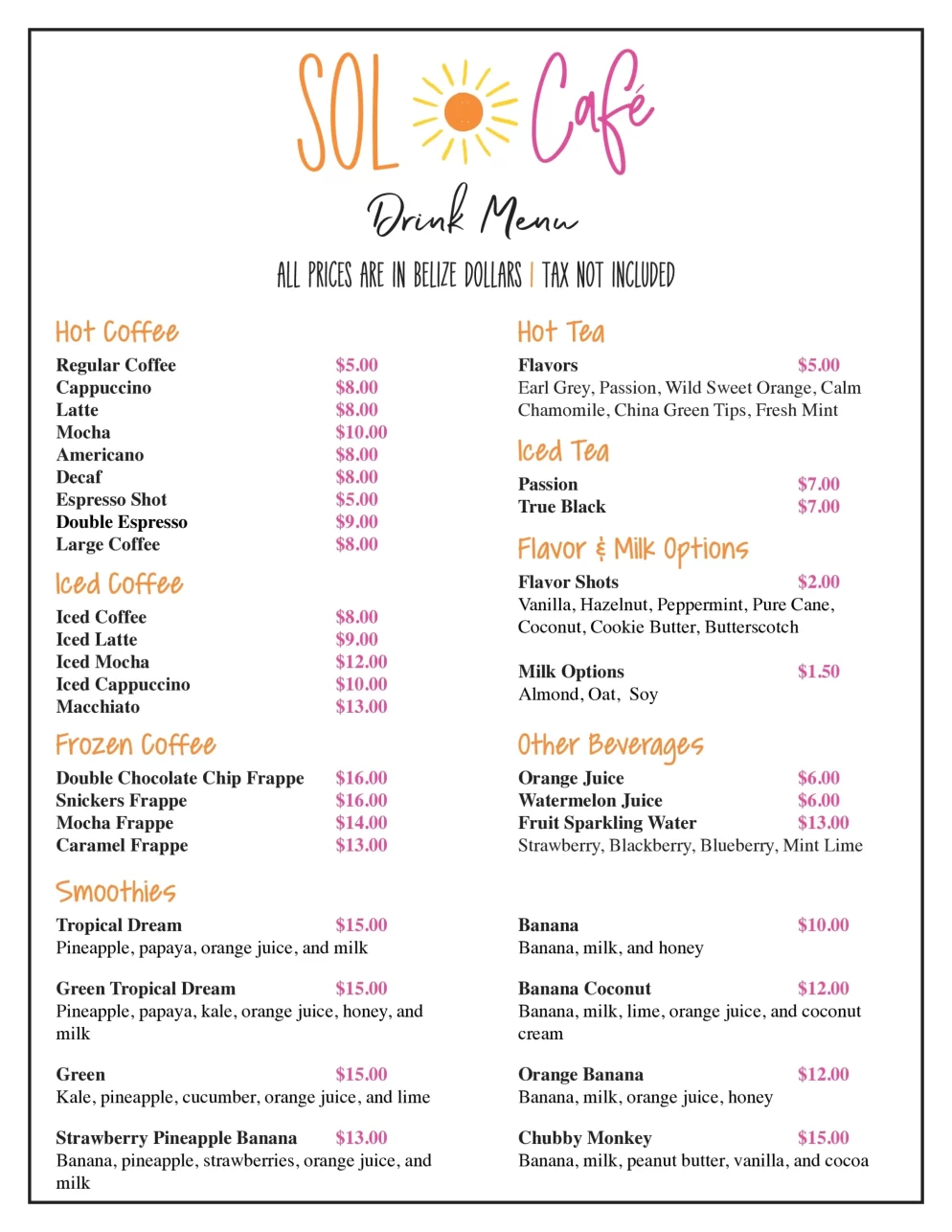 Drinks Menu