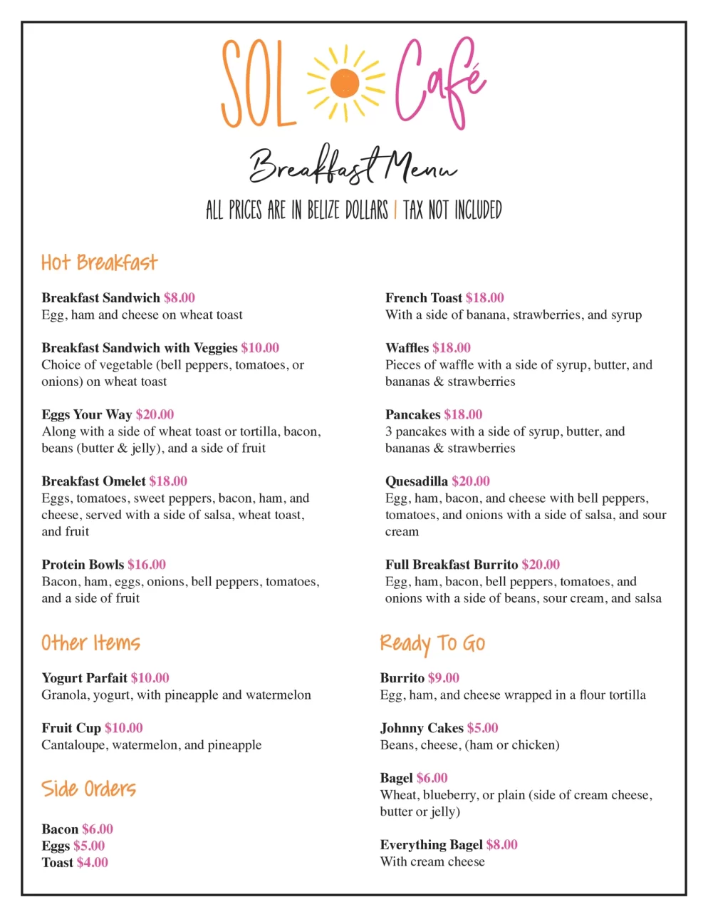Breakfast Menu